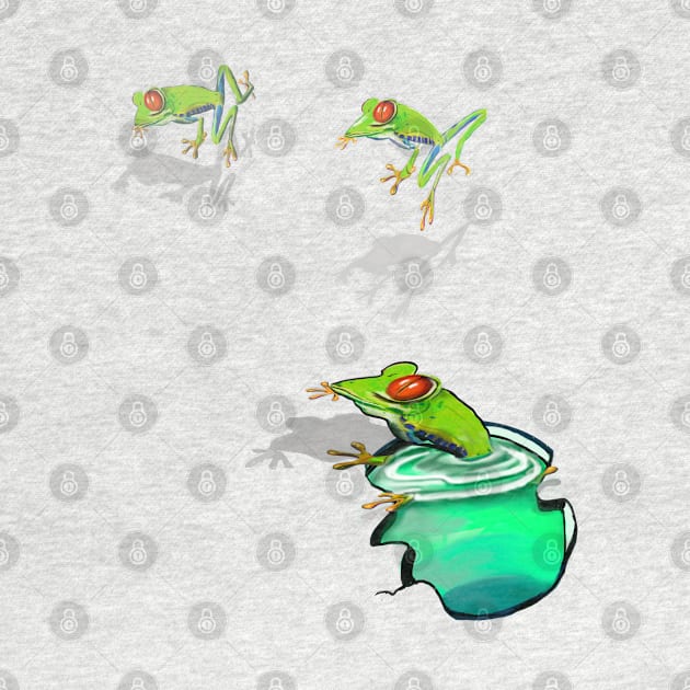 Green Red eyed tree frogs in 3d -  optical illusion rain forest science fiction gift Lizard dragon zoology by Artonmytee